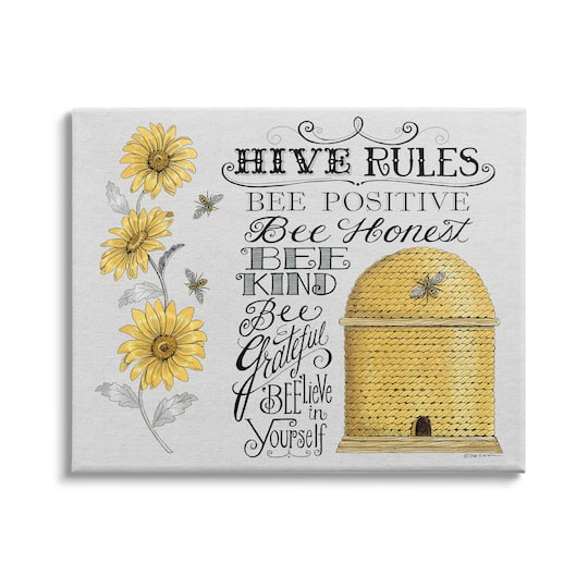 Stupell Industries Hive Rules Motivational Phrases Bee Puns Vintage Beehive Canvas Wall Art